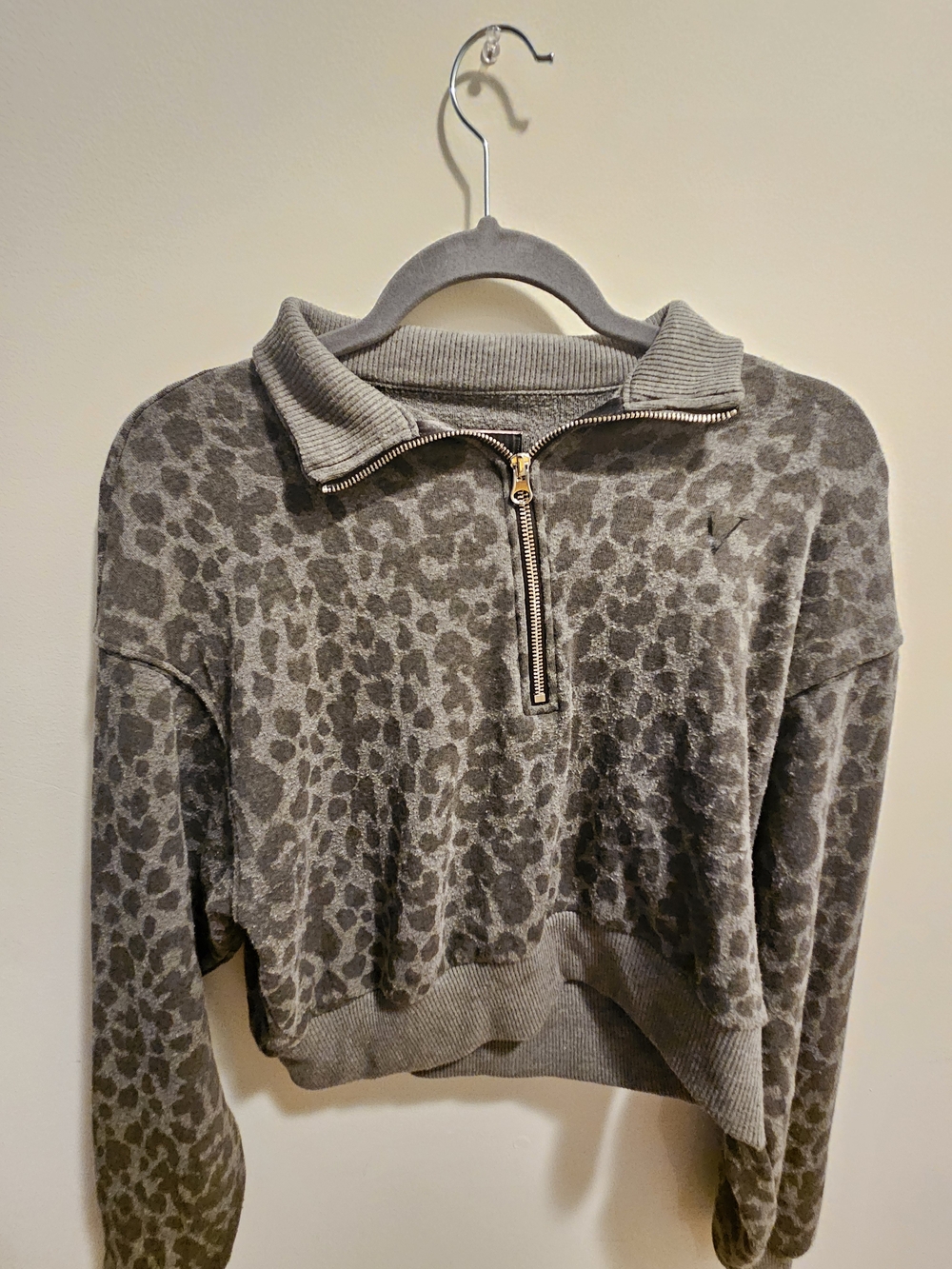 Victoria's Secret Gray Leopard-Print Half-Zip Sweatshirt